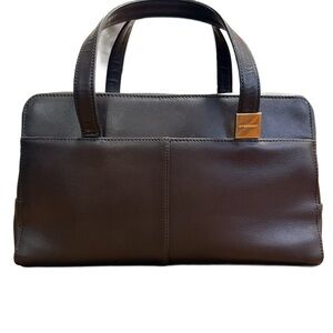 Burberry Chocolate Brown Leather Handbag with interior Nova Check lining